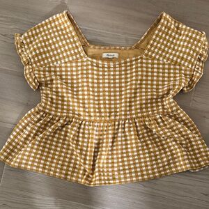 Madewell Mustard Gingham Peplum Top